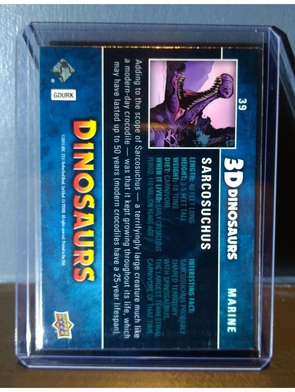 2015 Upper Deck Dinosaurs 3-D Lenticular Sarcosuchus #39 Trading Card